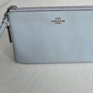 Coach Double Zip Wristlet - Light Blue Pebbled Leather - Like New